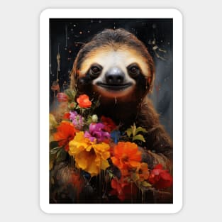 Sloth and Flowers Sticker